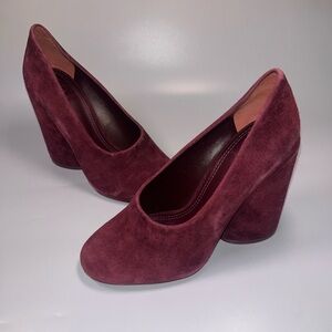 TORY BURCH Lucia Pump High Block Heel Burgundy Round Toe Size 5